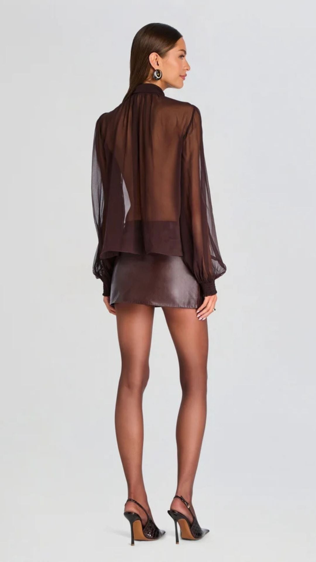 Halsi Silk Chiffon Top in Mahogany - Retrofete