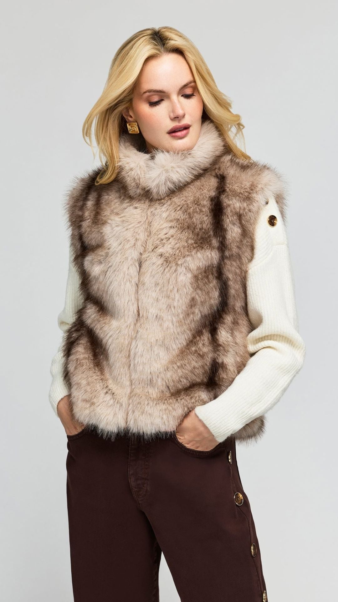 Helena Faux Fur Vest Toasted Beige - Generation Love