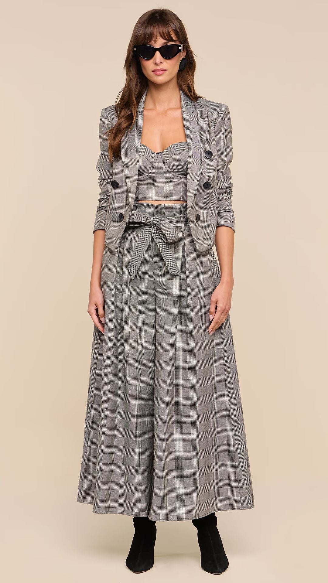 Lila Tweed Blazer Beige Black - L'Agence