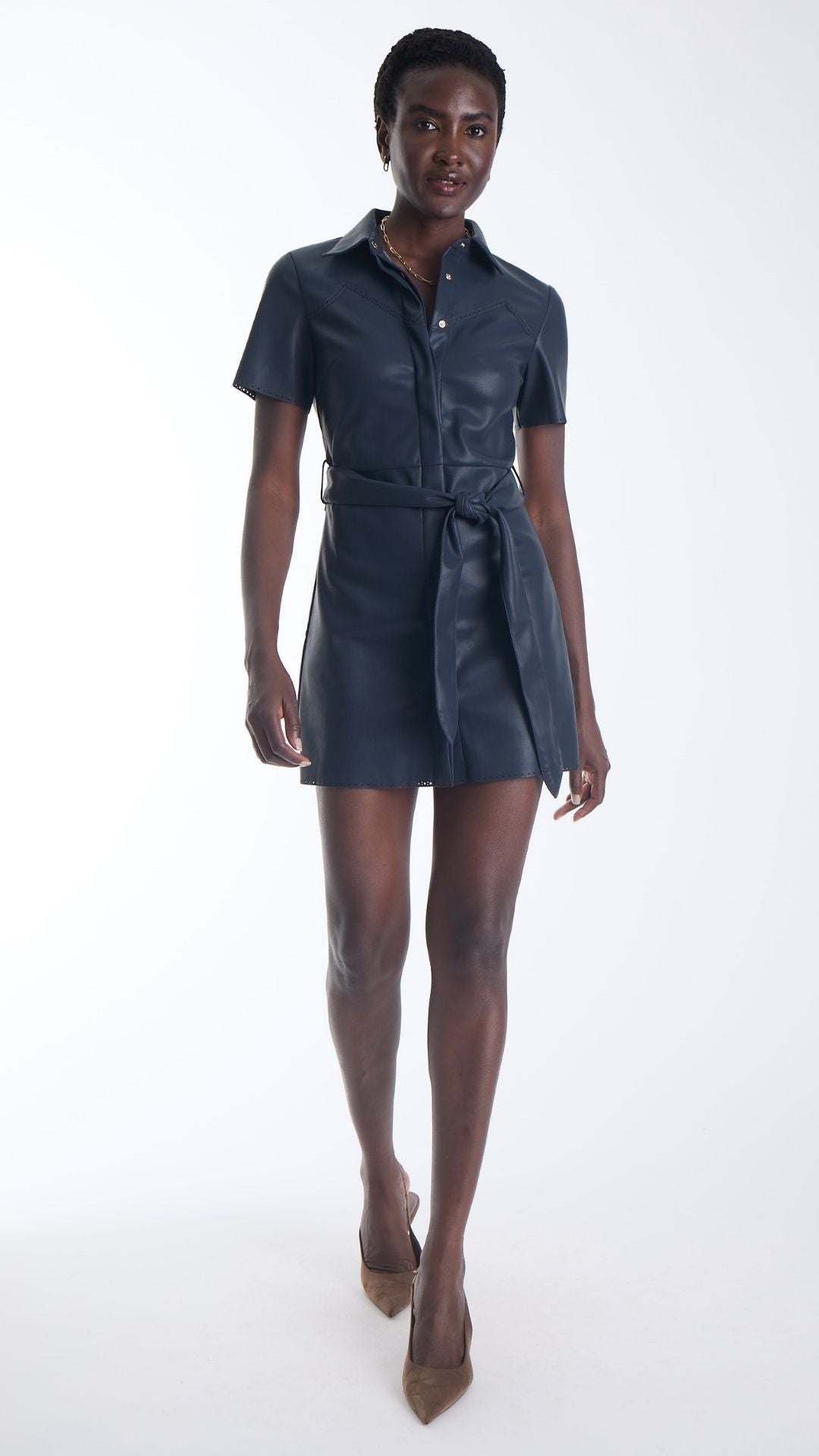 Mallie Vegan Leather Mini Dress Navy - Karina Grimaldi