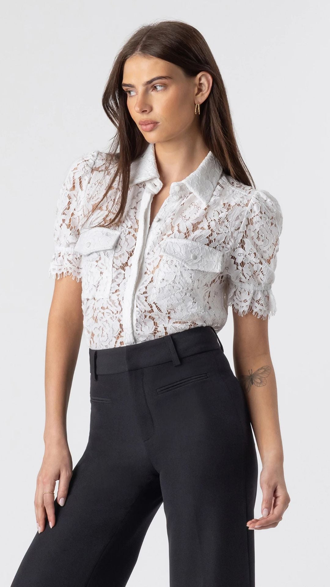 Mina Lace Shirt - White - Generation Love