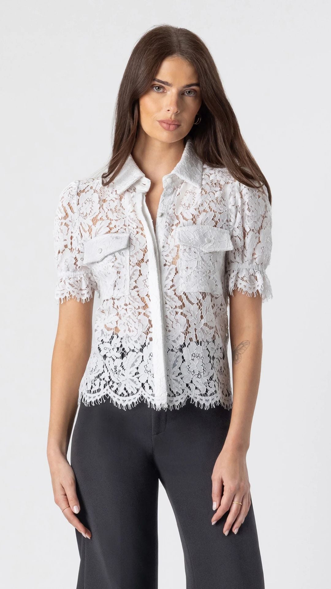 Mina Lace Shirt - White - Generation Love