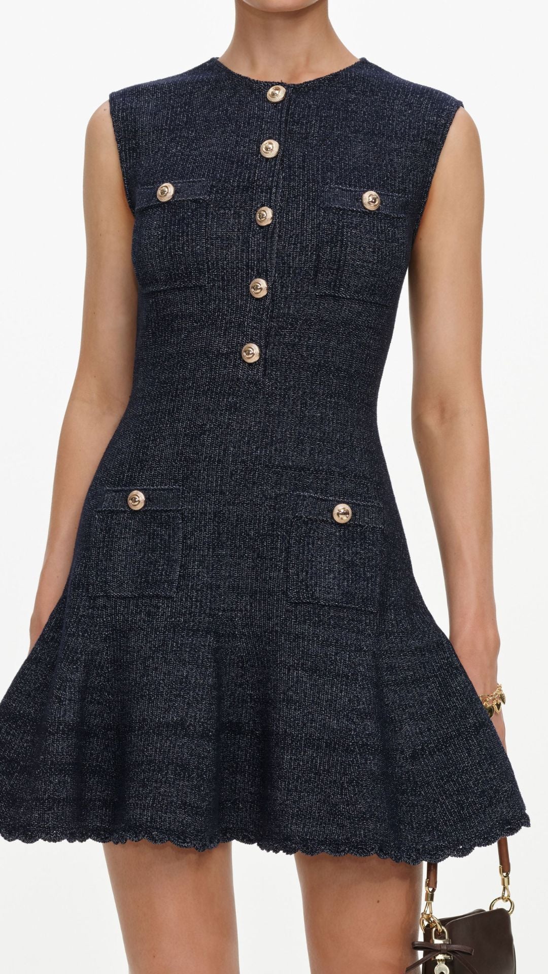 Navy Sleeveless Textured Knit Mini Dress - Self-Portrait