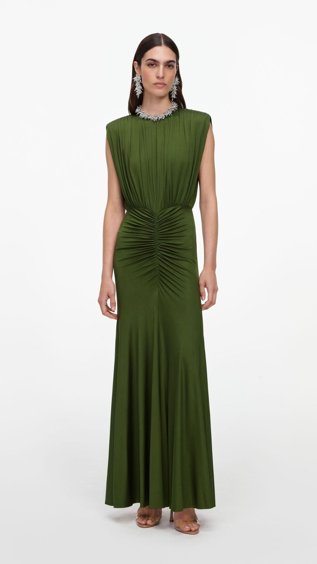 Olive Jersey Gathered Maxi Dress - Self-Portrait