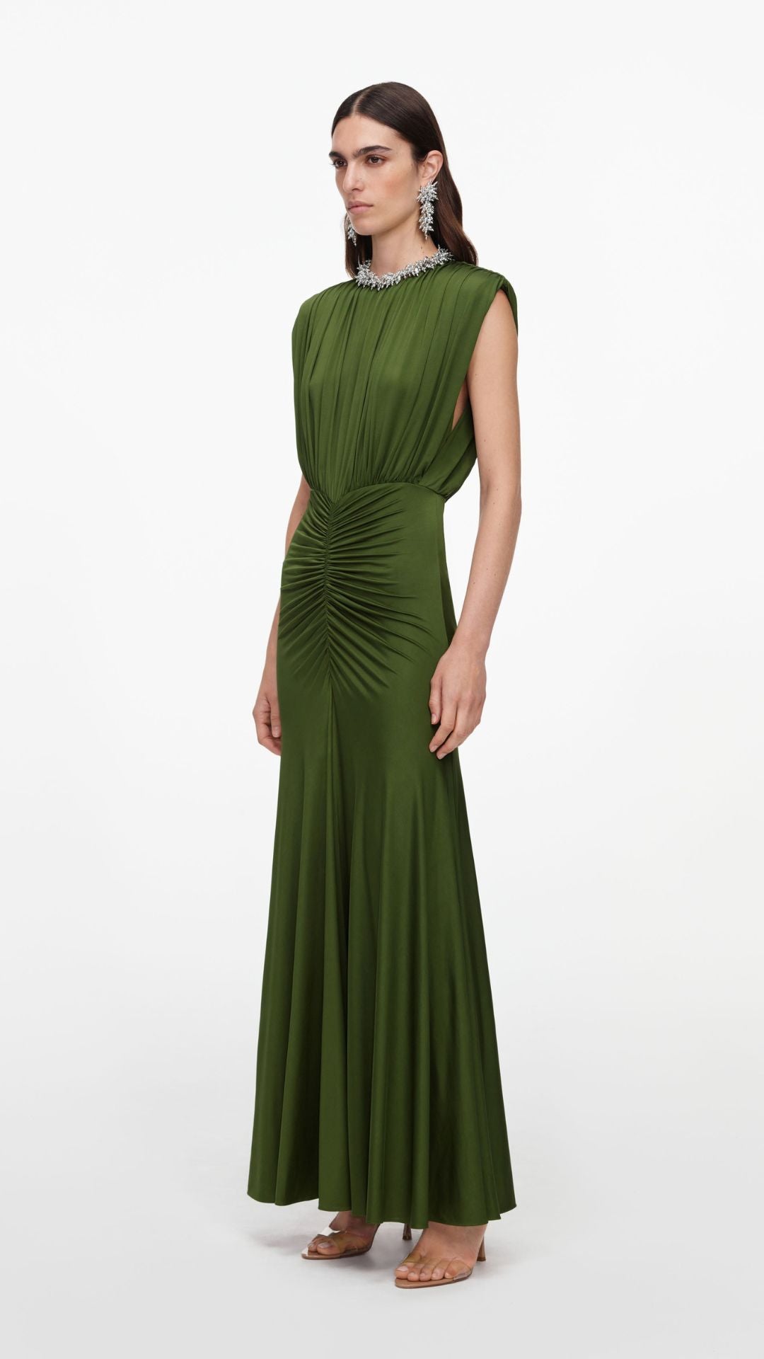 Olive Jersey Gathered Maxi Dress - Self-Portrait