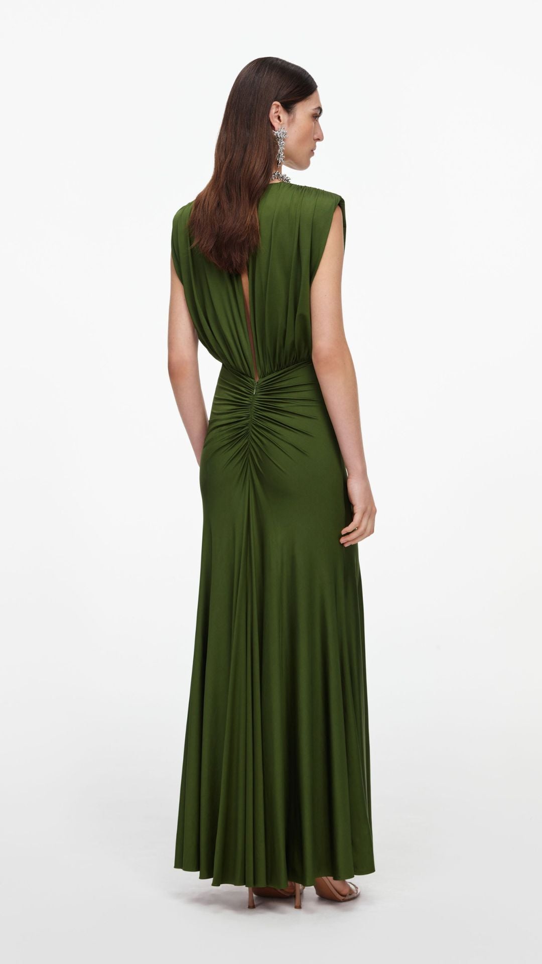 Olive Jersey Gathered Maxi Dress - Self-Portrait