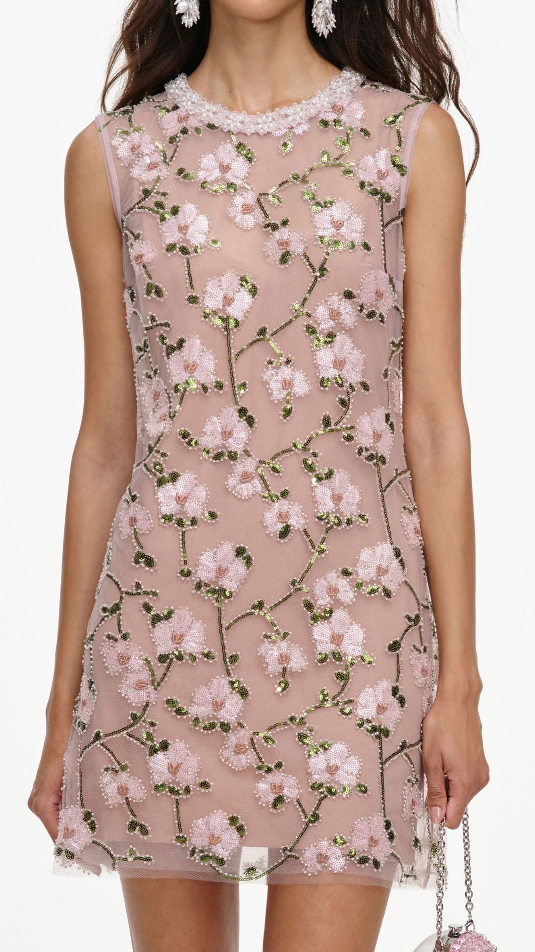 Pink Floral Sequin Embellished Mini Dress - Self-Portrait