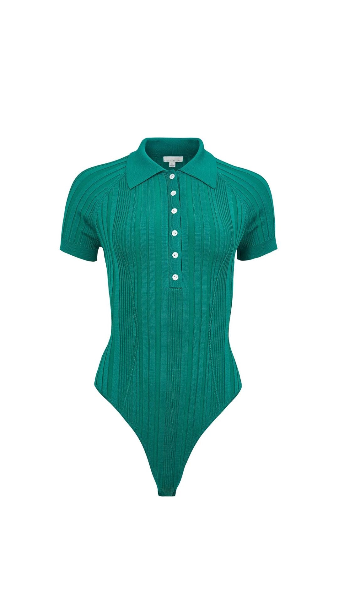 Rib Polo Bodysuit in Green - Fleur Du Mal
