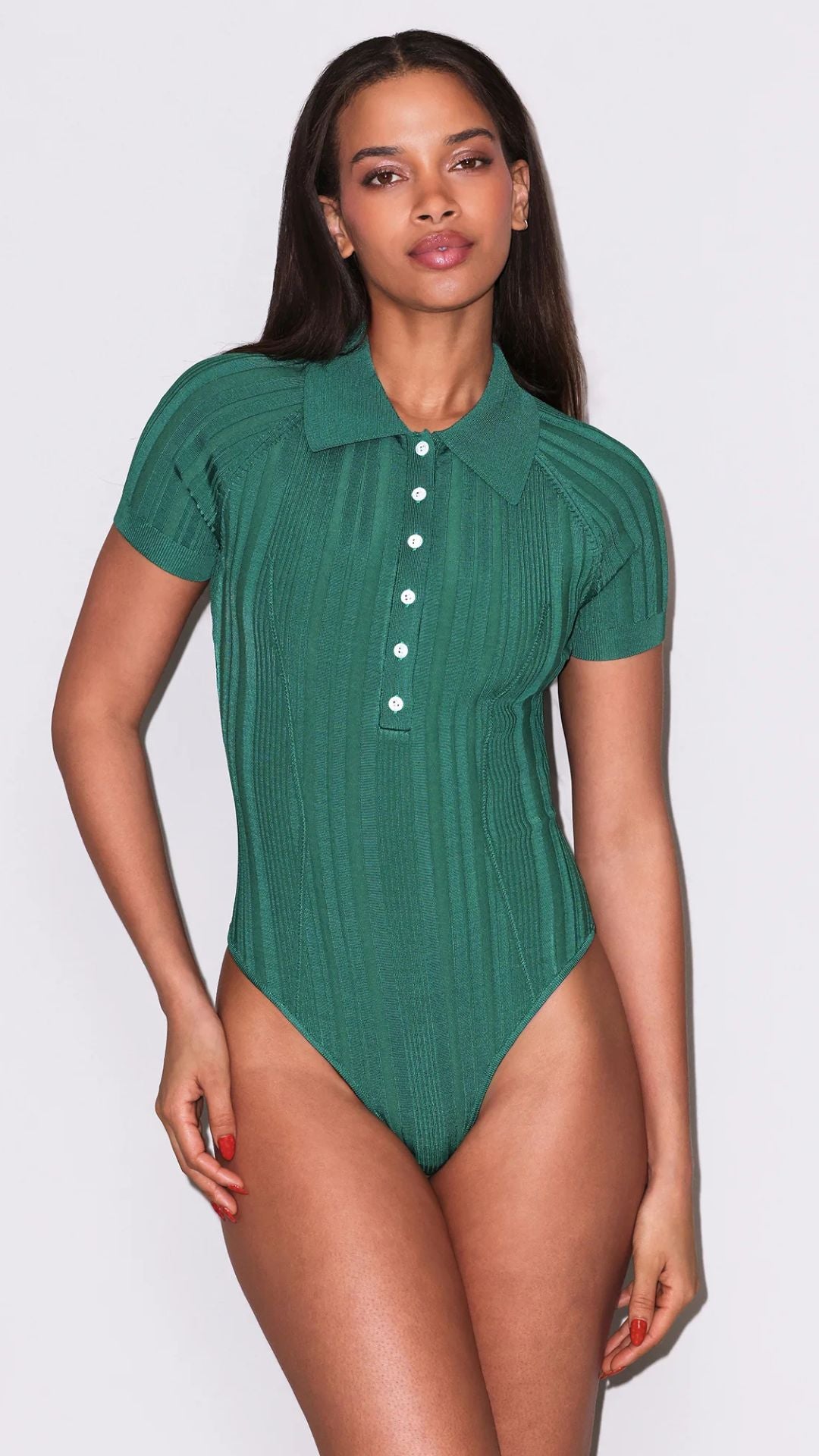 Rib Polo Bodysuit in Green - Fleur Du Mal