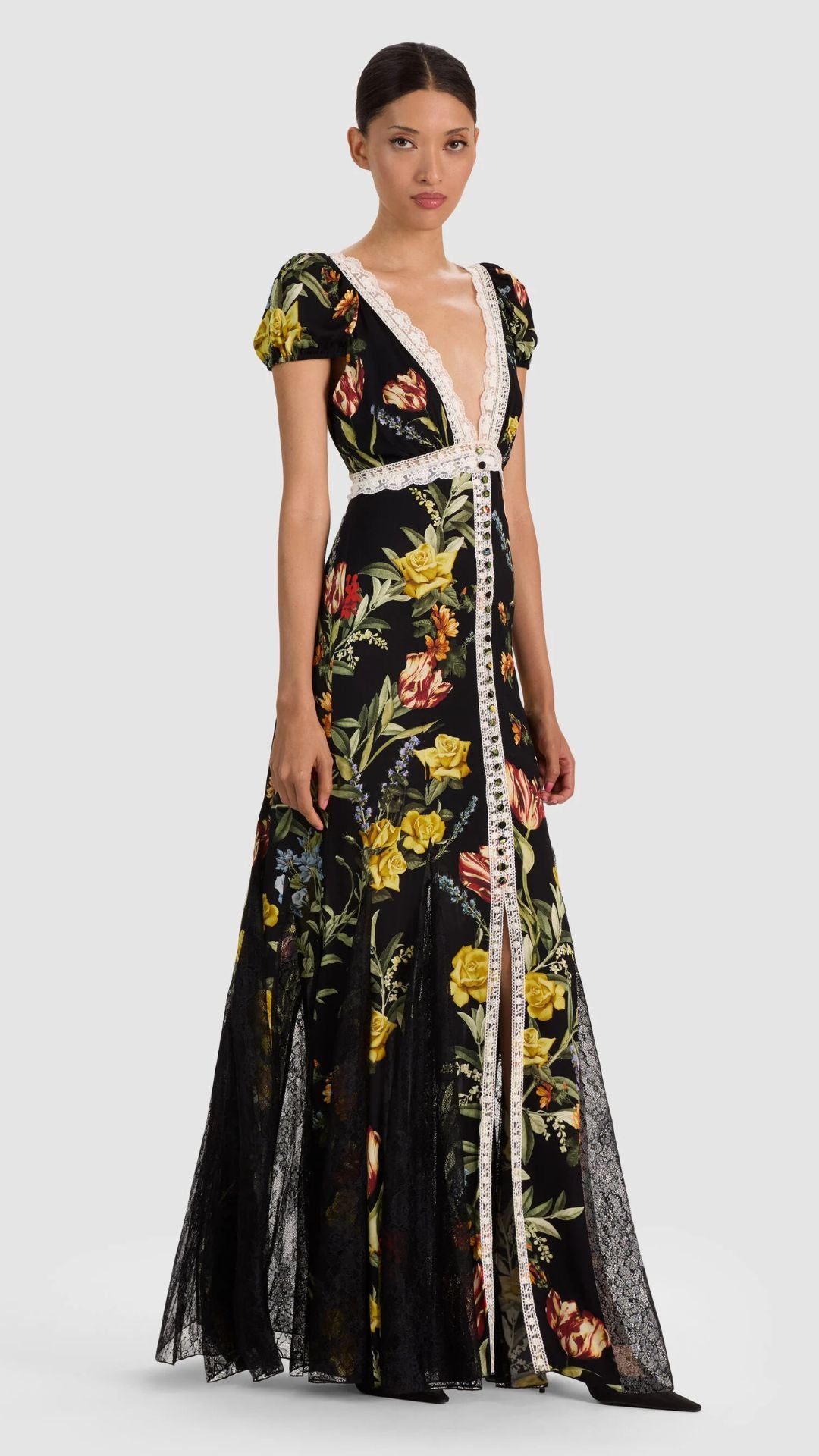 Rose Button Front Maxi Dress - Alice and Olivia
