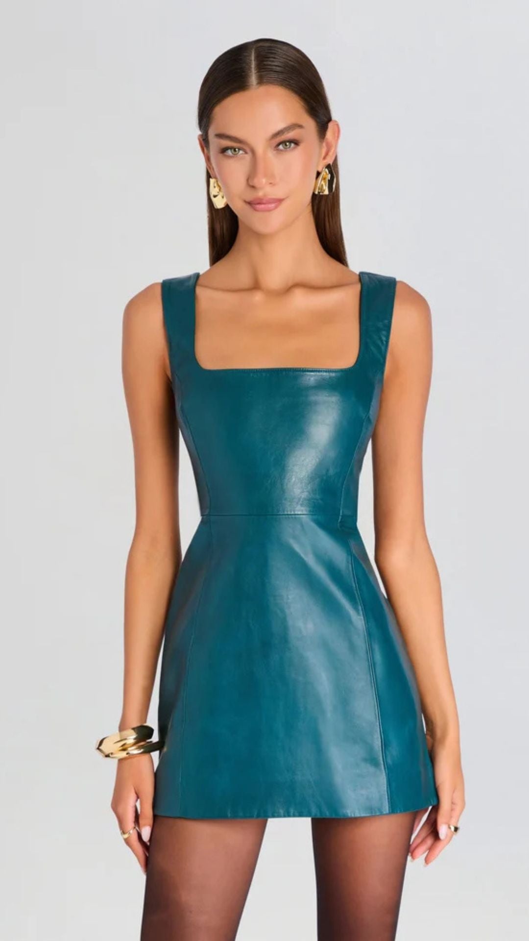 Tilde Leather Dress in Sarcelle - Retrofete