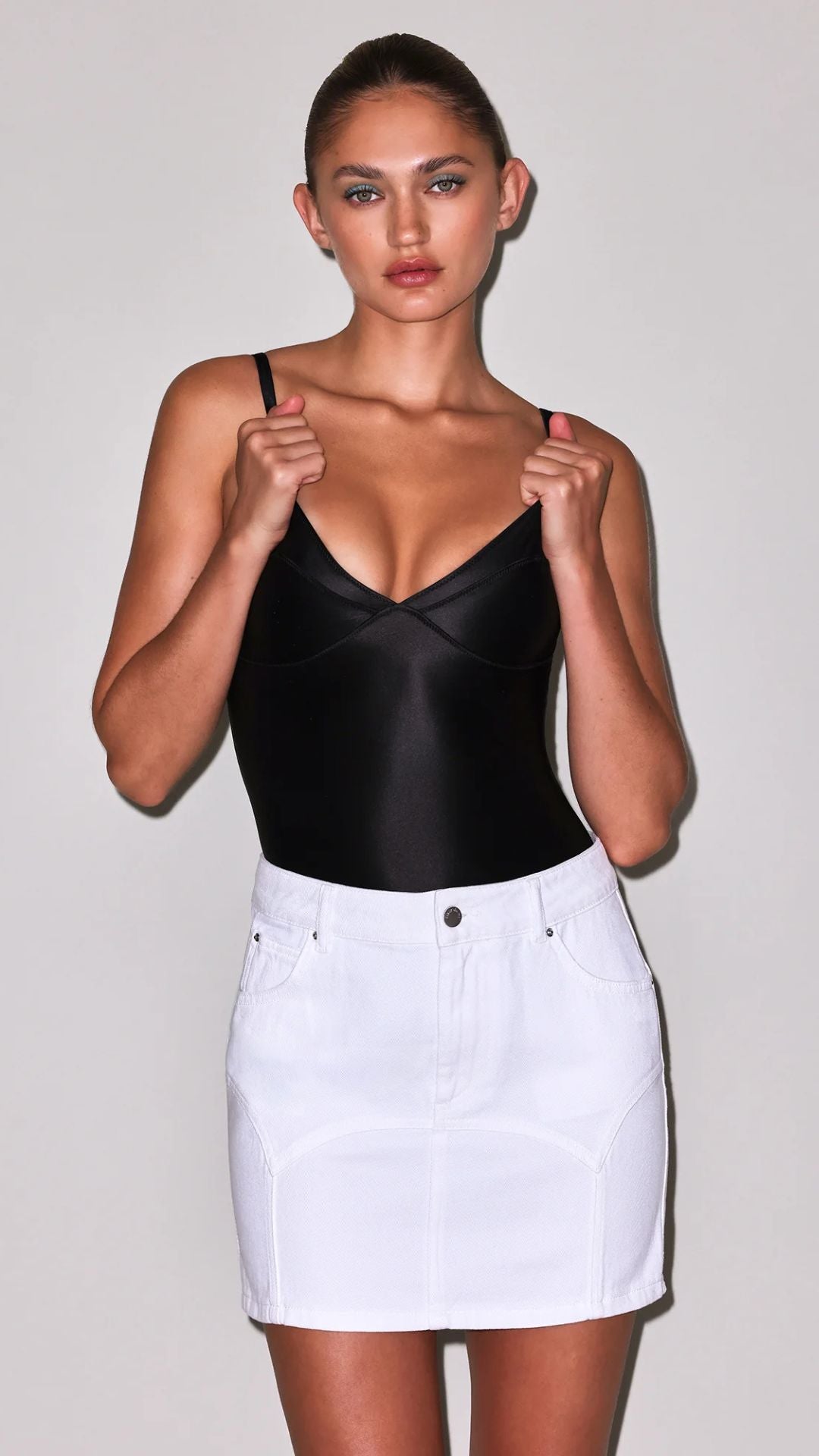 White Denim Garter Skirt - Fleur Du Mal